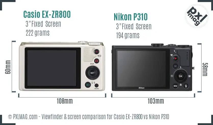 Casio EX-ZR800 vs Nikon P310 Screen and Viewfinder comparison