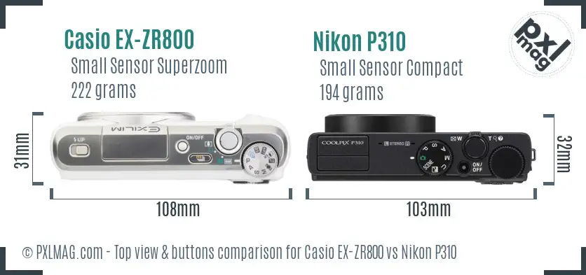 Casio EX-ZR800 vs Nikon P310 top view buttons comparison