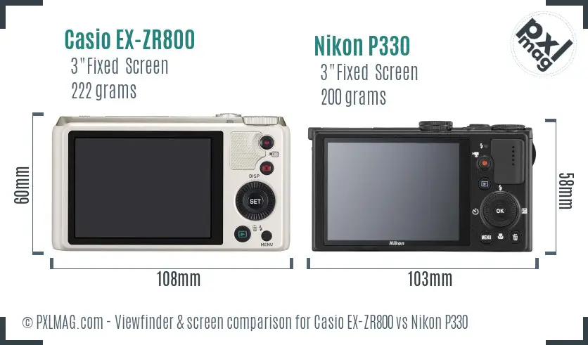 Casio EX-ZR800 vs Nikon P330 Screen and Viewfinder comparison