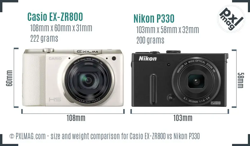 Casio EX-ZR800 vs Nikon P330 size comparison