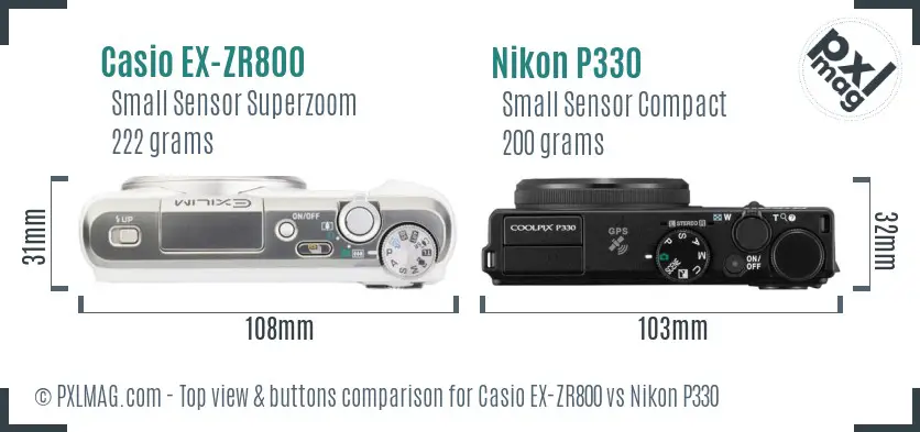 Casio EX-ZR800 vs Nikon P330 top view buttons comparison
