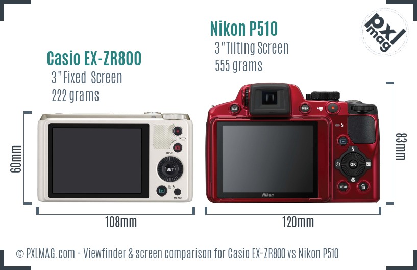Casio EX-ZR800 vs Nikon P510 Screen and Viewfinder comparison