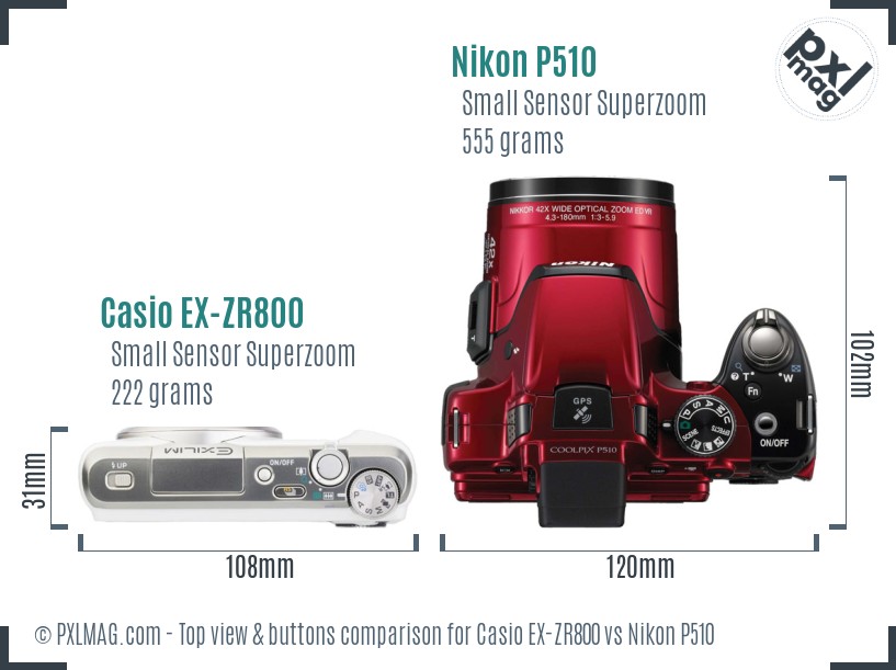 Casio EX-ZR800 vs Nikon P510 top view buttons comparison