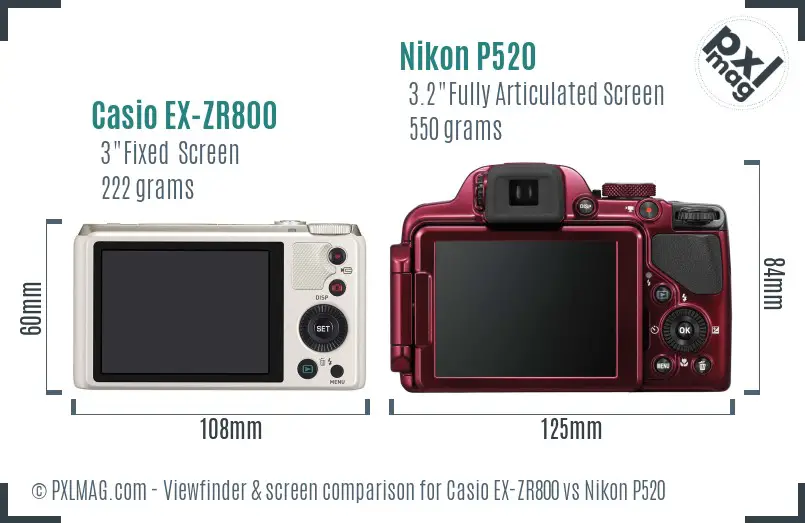 Casio EX-ZR800 vs Nikon P520 Screen and Viewfinder comparison