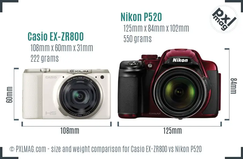 Casio EX-ZR800 vs Nikon P520 size comparison