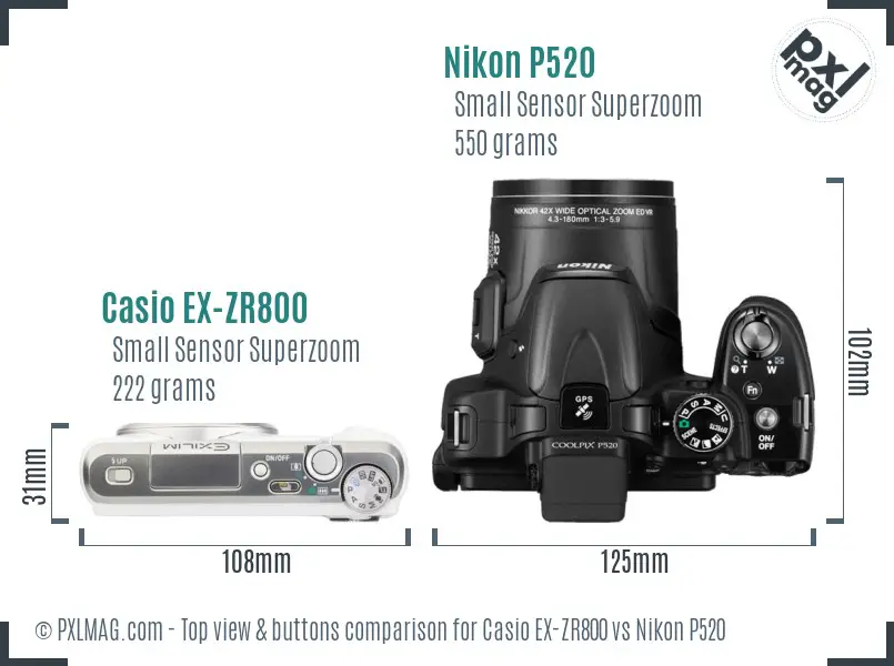 Casio EX-ZR800 vs Nikon P520 top view buttons comparison