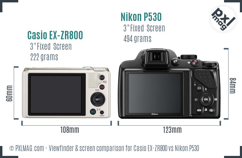 Casio EX-ZR800 vs Nikon P530 Screen and Viewfinder comparison