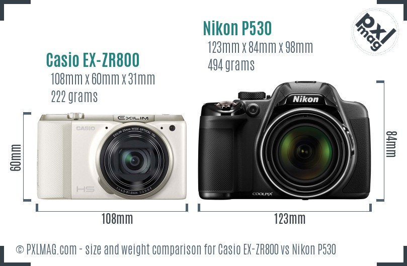 Casio EX-ZR800 vs Nikon P530 size comparison