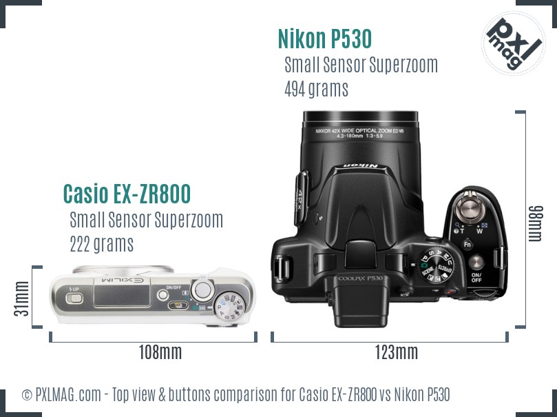 Casio EX-ZR800 vs Nikon P530 top view buttons comparison