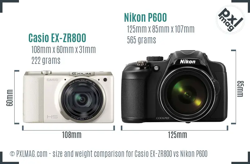 Casio EX-ZR800 vs Nikon P600 size comparison