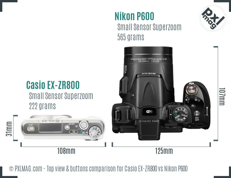 Casio EX-ZR800 vs Nikon P600 top view buttons comparison