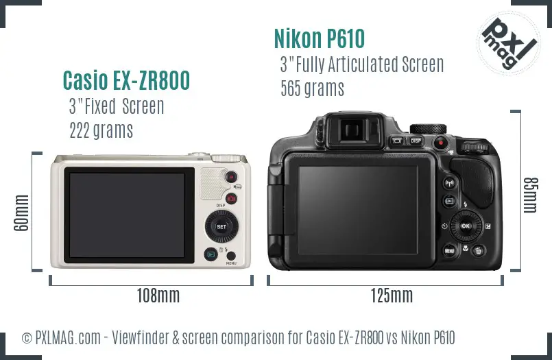 Casio EX-ZR800 vs Nikon P610 Screen and Viewfinder comparison