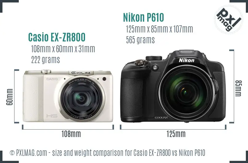 Casio EX-ZR800 vs Nikon P610 size comparison