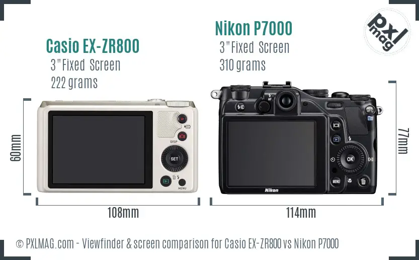 Casio EX-ZR800 vs Nikon P7000 Screen and Viewfinder comparison