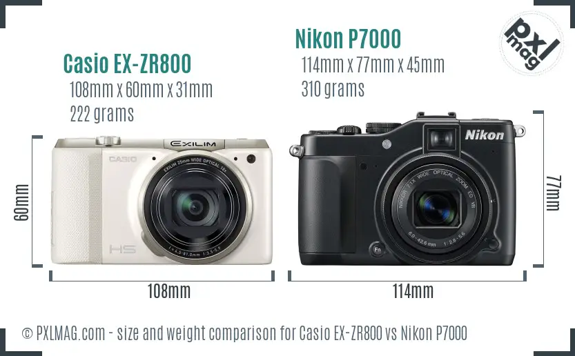 Casio EX-ZR800 vs Nikon P7000 size comparison