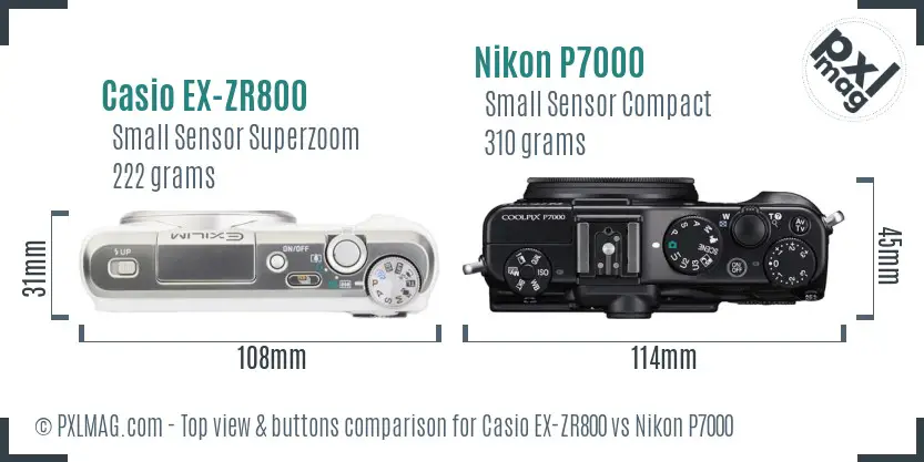 Casio EX-ZR800 vs Nikon P7000 top view buttons comparison