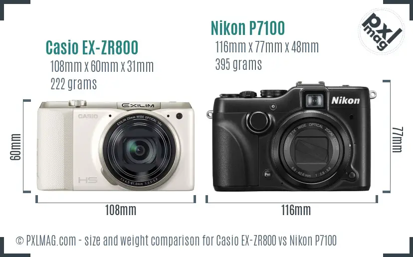 Casio EX-ZR800 vs Nikon P7100 size comparison Casio EX-ZR800 vs Nikon P7100 size comparison