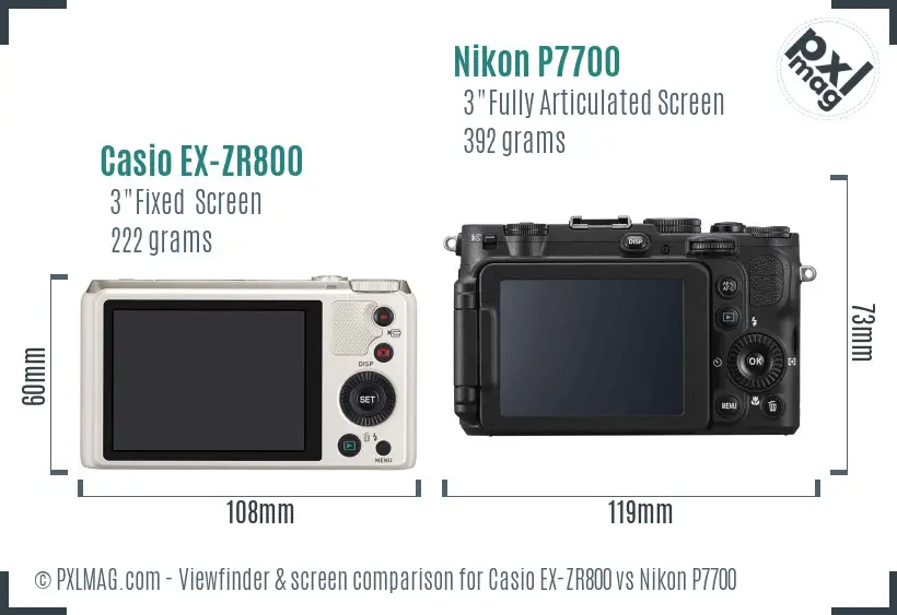 Casio EX-ZR800 vs Nikon P7700 Screen and Viewfinder comparison
