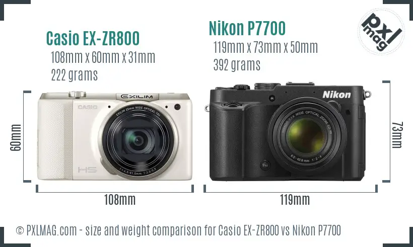 Casio EX-ZR800 vs Nikon P7700 size comparison