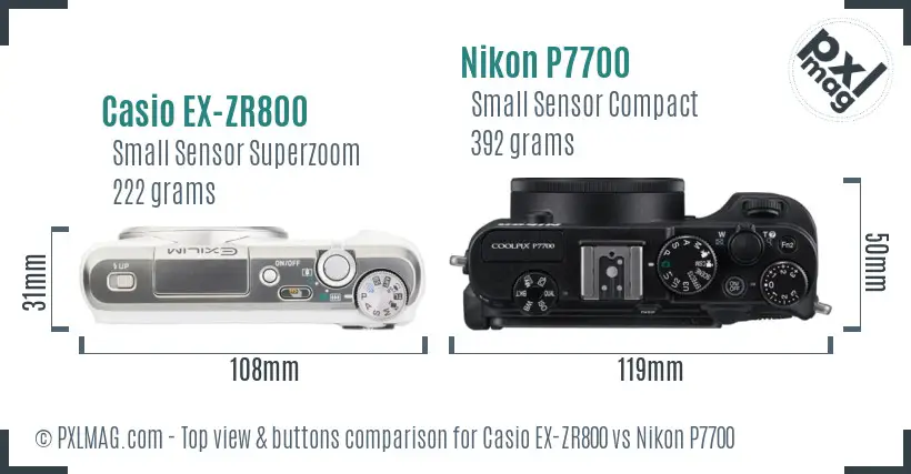 Casio EX-ZR800 vs Nikon P7700 top view buttons comparison