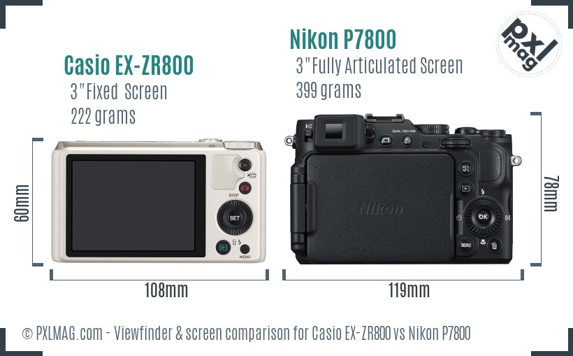 Casio EX-ZR800 vs Nikon P7800 Screen and Viewfinder comparison