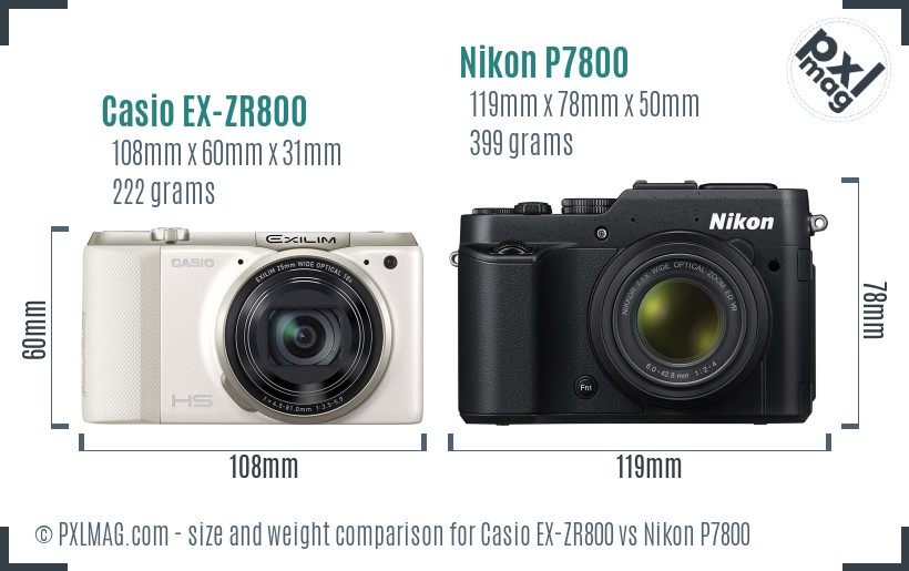 Casio EX-ZR800 vs Nikon P7800 size comparison