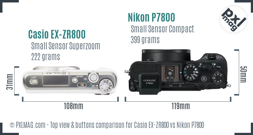 Casio EX-ZR800 vs Nikon P7800 top view buttons comparison