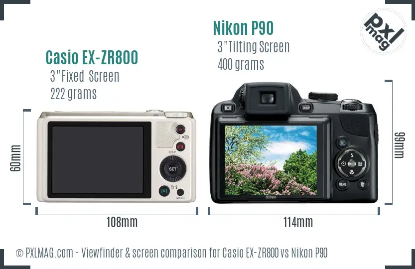 Casio EX-ZR800 vs Nikon P90 Screen and Viewfinder comparison