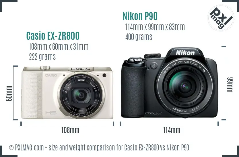 Casio EX-ZR800 vs Nikon P90 size comparison