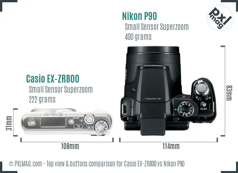 Casio EX-ZR800 vs Nikon P90 top view buttons comparison