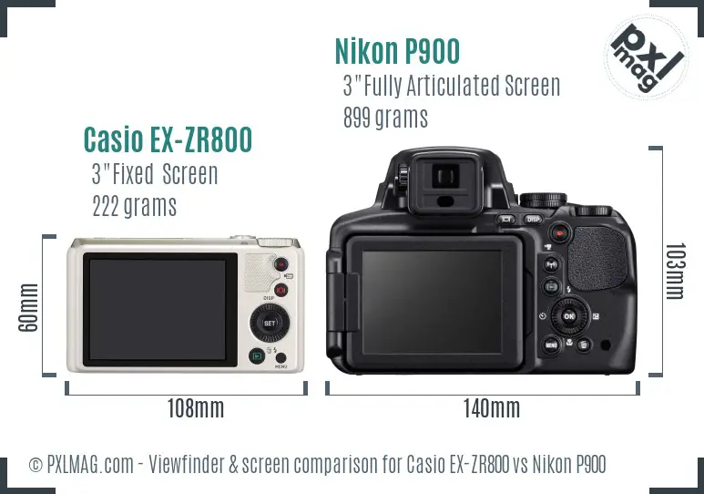 Casio EX-ZR800 vs Nikon P900 Screen and Viewfinder comparison