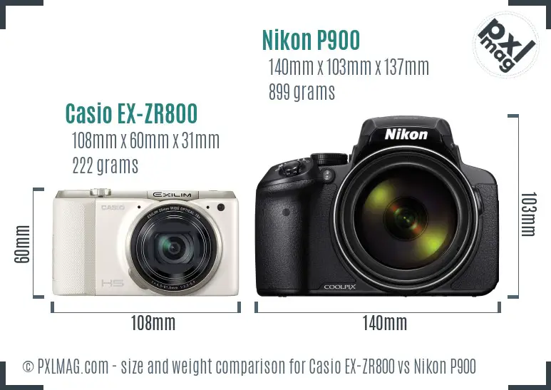 Casio EX-ZR800 vs Nikon P900 size comparison