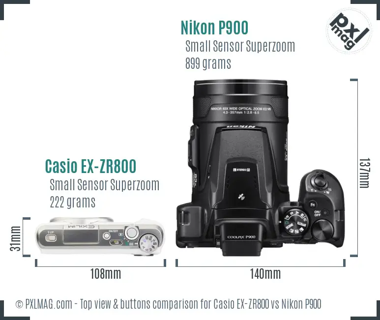 Casio EX-ZR800 vs Nikon P900 top view buttons comparison