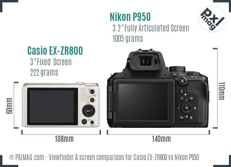 Casio EX-ZR800 vs Nikon P950 Screen and Viewfinder comparison