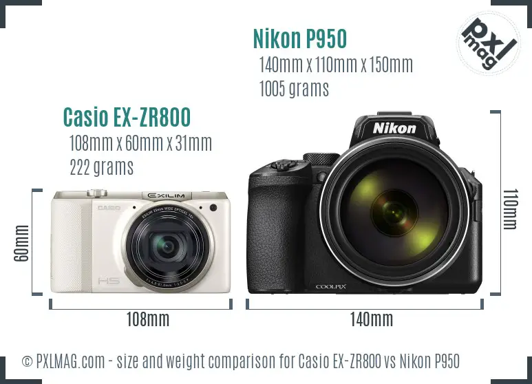 Casio EX-ZR800 vs Nikon P950 size comparison