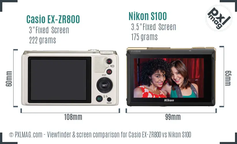 Casio EX-ZR800 vs Nikon S100 Screen and Viewfinder comparison