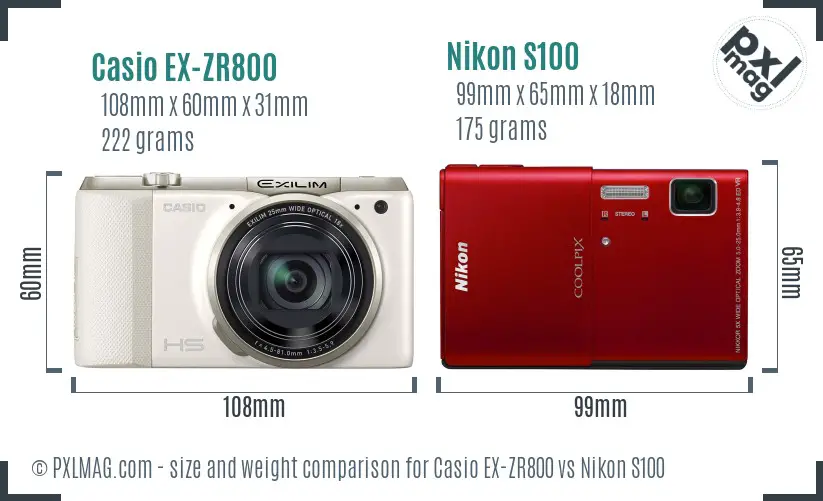 Casio EX-ZR800 vs Nikon S100 size comparison