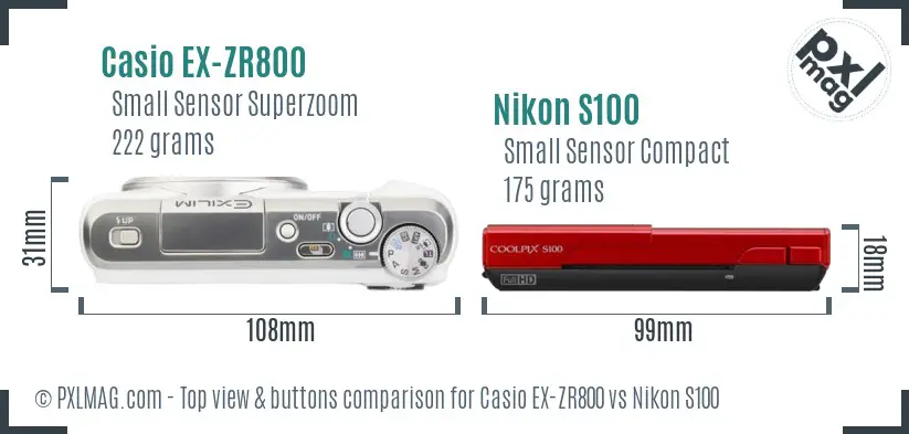 Casio EX-ZR800 vs Nikon S100 top view buttons comparison