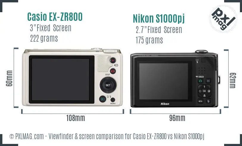Casio EX-ZR800 vs Nikon S1000pj Screen and Viewfinder comparison