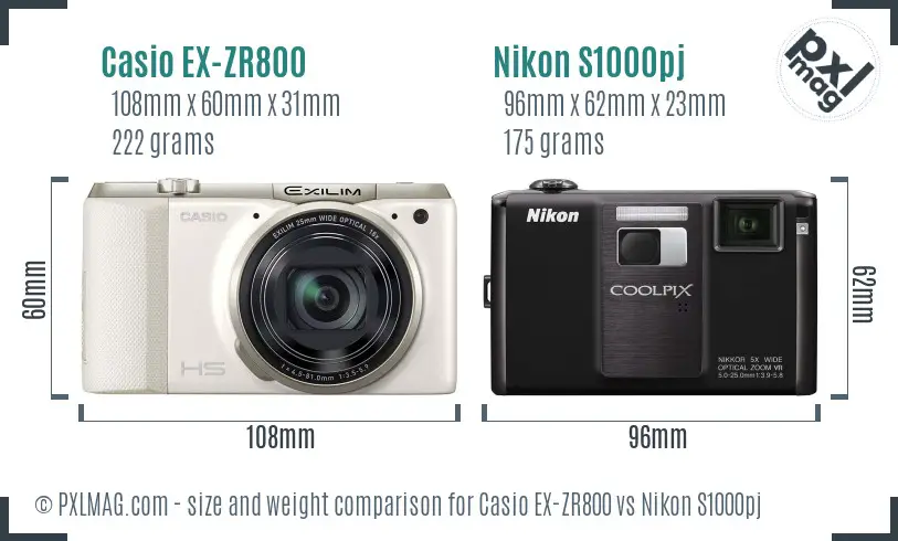 Casio EX-ZR800 vs Nikon S1000pj size comparison