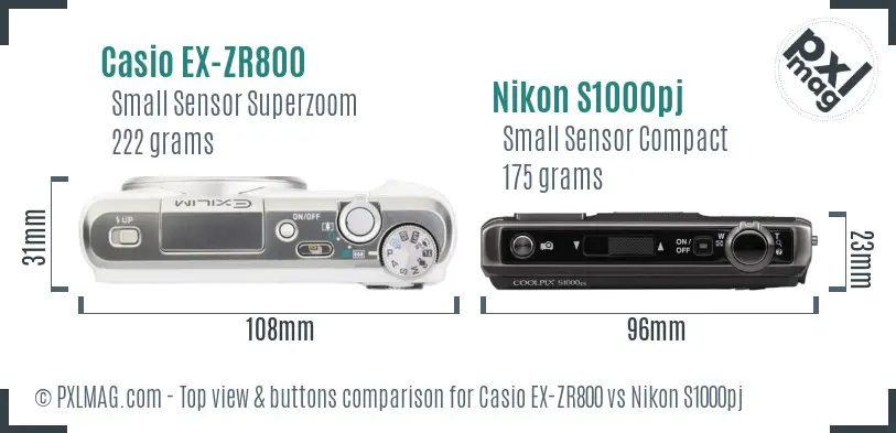 Casio EX-ZR800 vs Nikon S1000pj top view buttons comparison