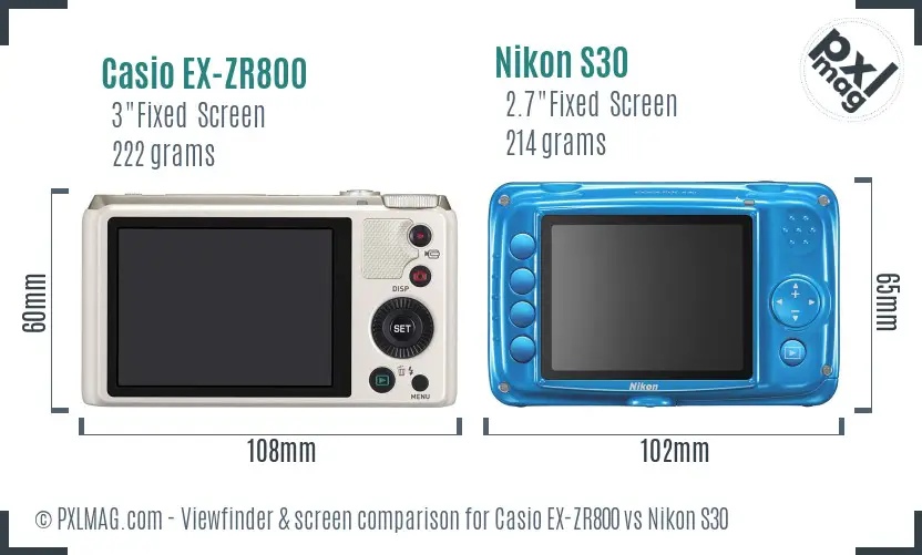 Casio EX-ZR800 vs Nikon S30 Screen and Viewfinder comparison Casio EX-ZR800 vs Nikon S30 Screen and Viewfinder comparison