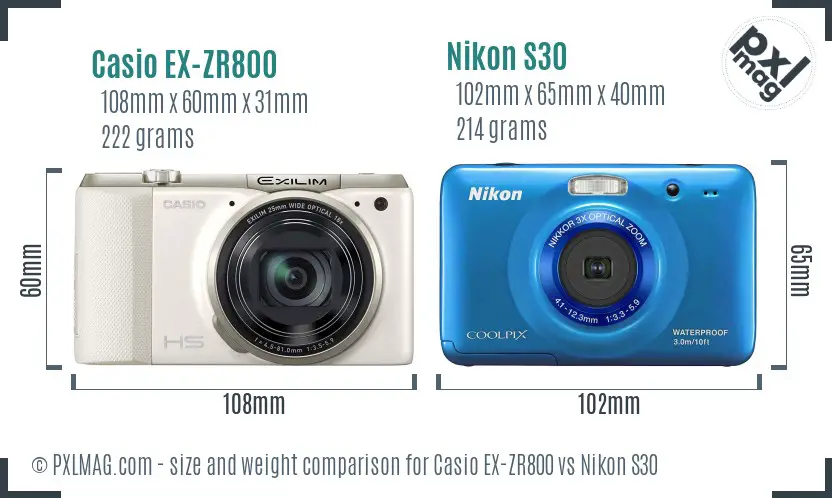 Casio EX-ZR800 vs Nikon S30 size comparison Casio EX-ZR800 vs Nikon S30 size comparison