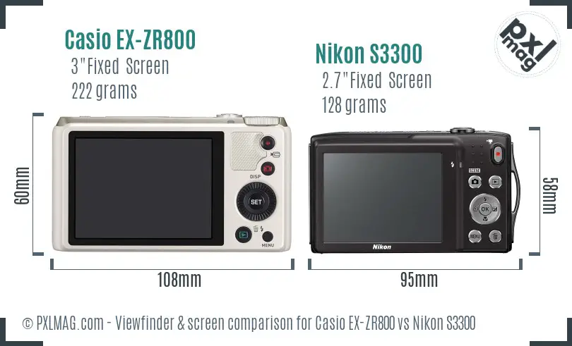 Casio EX-ZR800 vs Nikon S3300 Screen and Viewfinder comparison