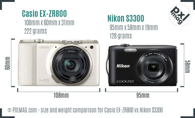 Casio EX-ZR800 vs Nikon S3300 size comparison