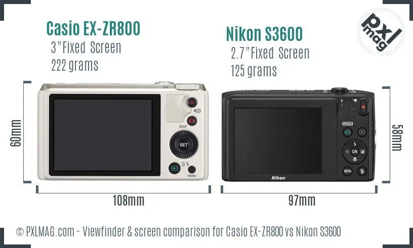 Casio EX-ZR800 vs Nikon S3600 Screen and Viewfinder comparison
