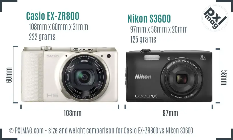 Casio EX-ZR800 vs Nikon S3600 size comparison