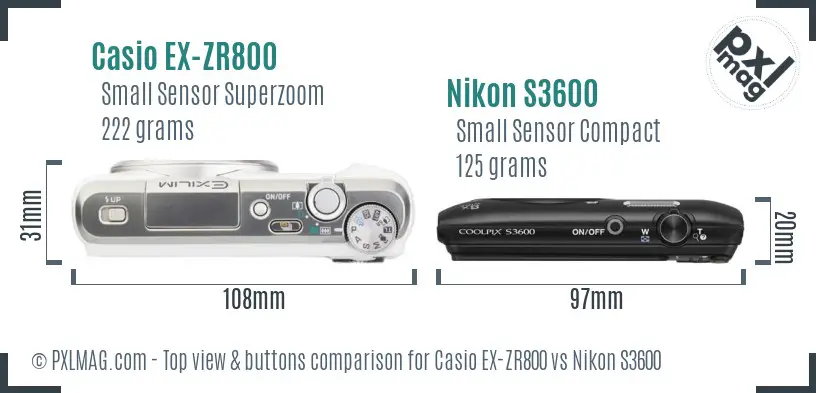 Casio EX-ZR800 vs Nikon S3600 top view buttons comparison