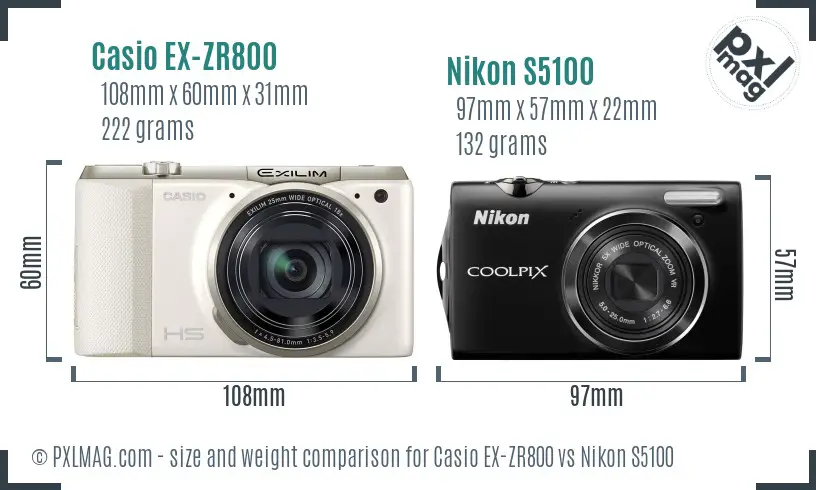 Casio EX-ZR800 vs Nikon S5100 size comparison Casio EX-ZR800 vs Nikon S5100 size comparison
