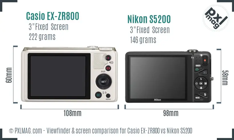Casio EX-ZR800 vs Nikon S5200 Screen and Viewfinder comparison